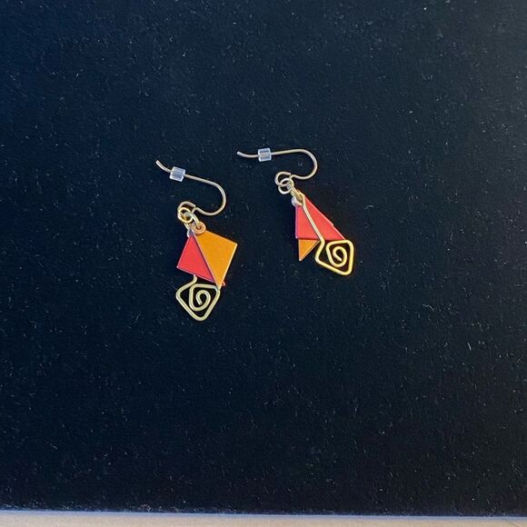 Vintage 1990s Geometric Folk Art Earrings - Picture 3 of 4